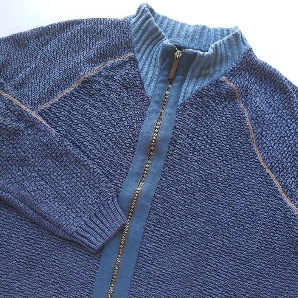 Carbon 2 Cobalt Sweater Mens XXL Blue Full Zip Knit Mock Neck Heavy Cardigan